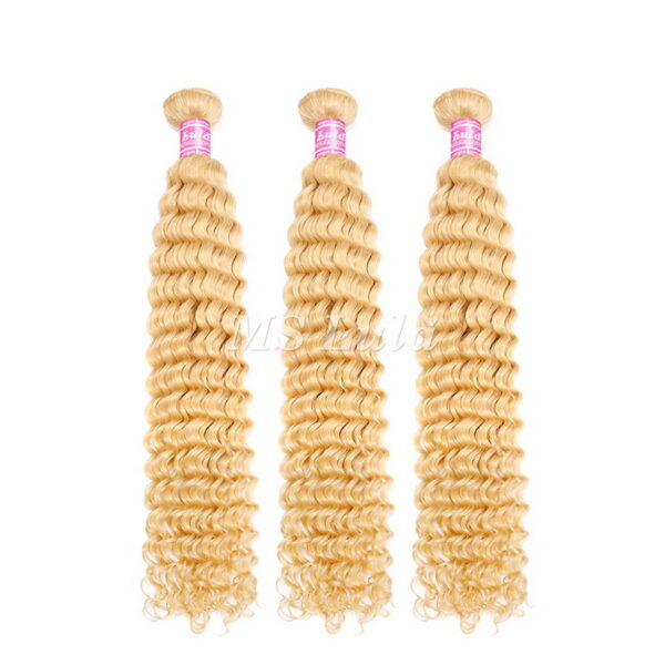 #613 Blonde Color Virgin Human Hair Deep Wave Bundles - Image 3